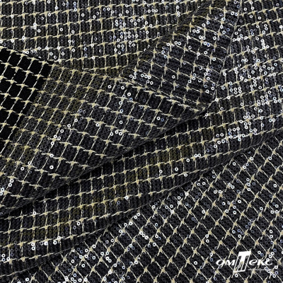 Ткань костюмная с пайетками, 100%полиэстр, 460+/-10 гр/м2, 150см #309 - цв. чёрный - купить в Ростове-на-Дону. Цена 1 203.93 руб.